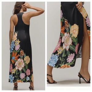 NWT Anthropologie Sleeveless Linen Blend Race Back Floral print Maxi Dress, M
